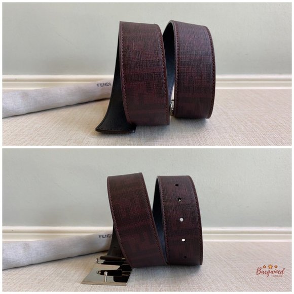 Authentic Fendi Dark Red/Brown Signature FF Reversible Buckle Belt Size 32 - Picture 9 of 12